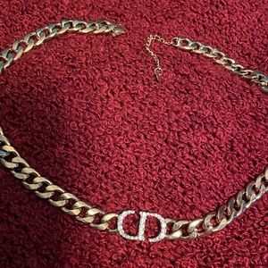 18k Gold Plated CD Heavy Chainlink Necklace with Rhinestone Initials